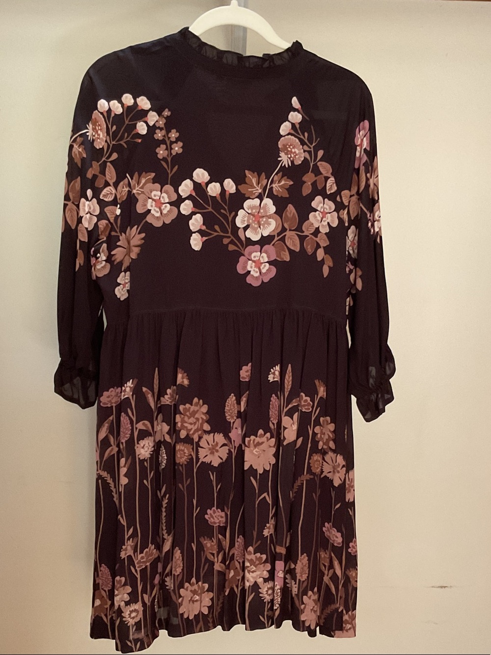 Spartina 449 Brown Floral Midi Dress with Pink Blooms - Picture 3 of 4